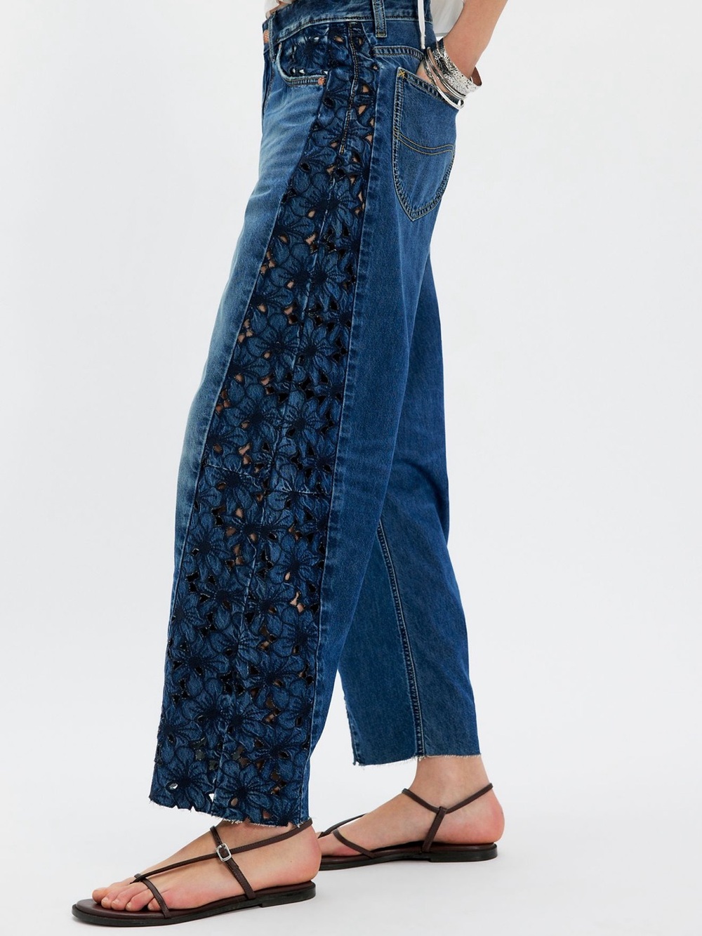 Women’s Lee Rider Low Slung Dark Blue Wide Leg Jeans with Side Lace Panel
